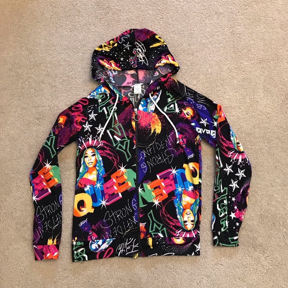 NYC Urban Graffiti Hoodie Jacket Size S Black Multi Color Street Art Rap Hip